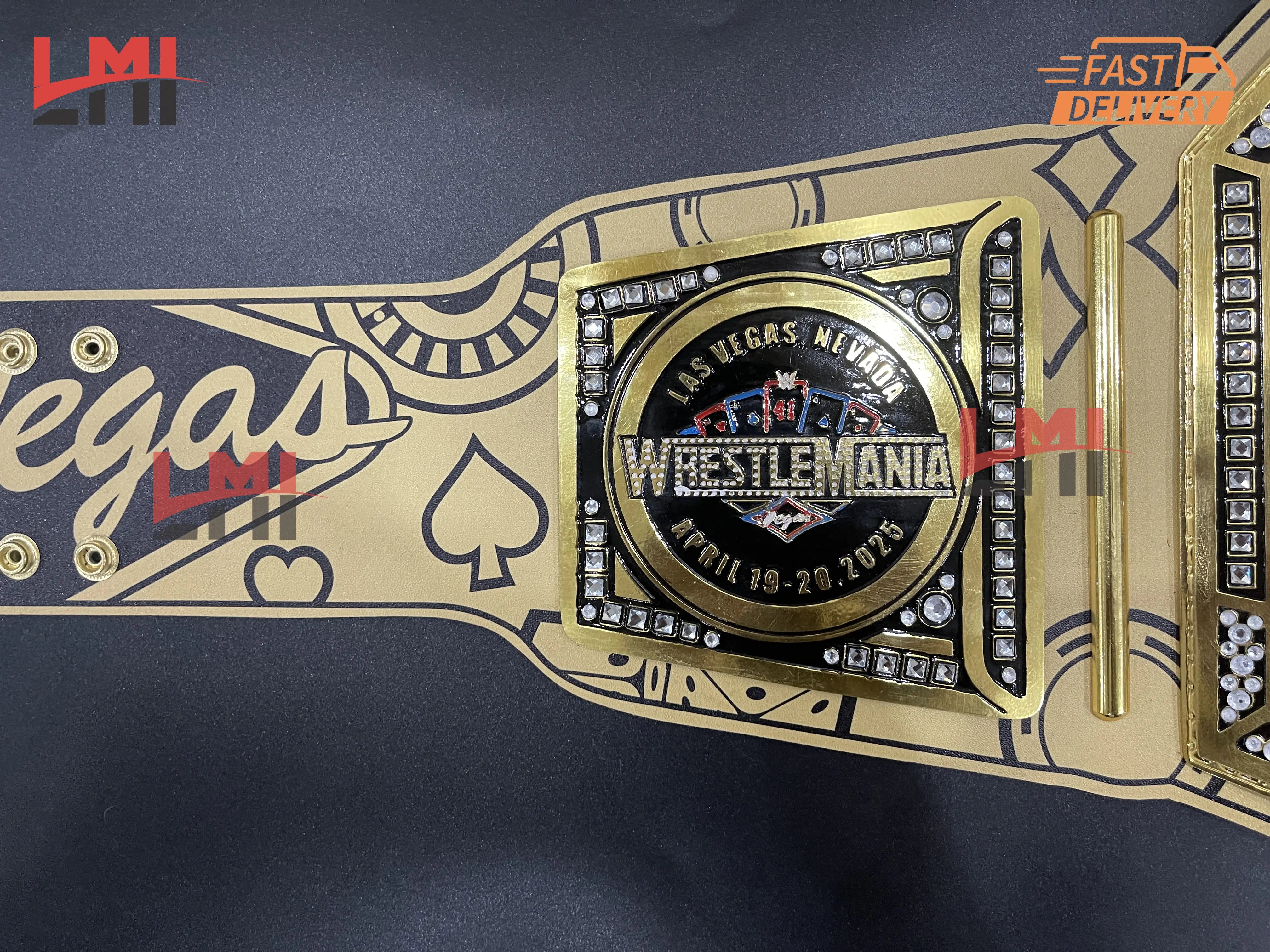 WrestleMania 41 Golden Championship Belt Las Vegas WWE Replica Title 2mm/6mm Diecast - LMI Championship Belts WrestleMania 41 Golden Championship Belt Las Vegas WWE Replica Title 2mm/6mm Diecast - LMI Championship Belts