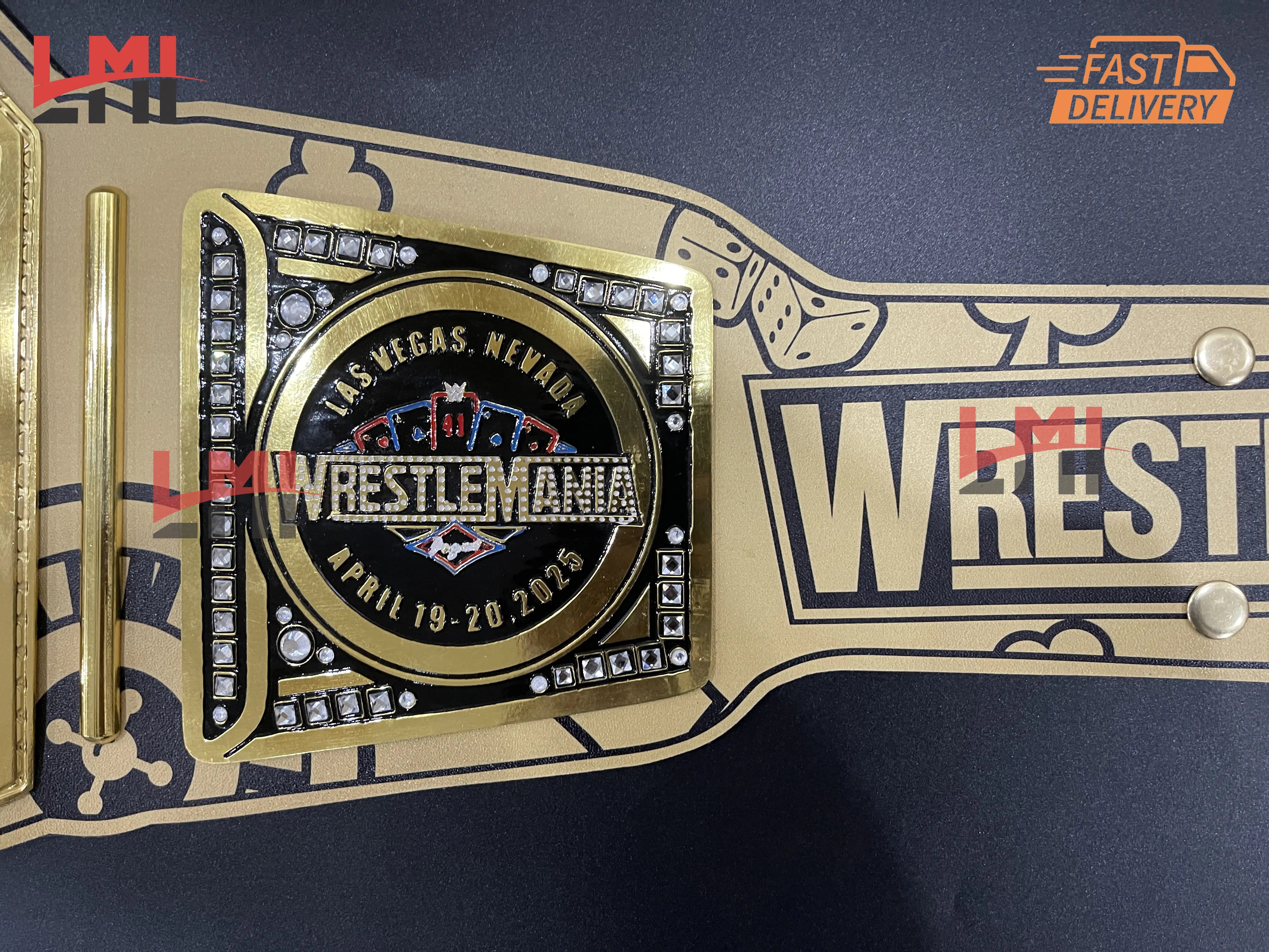 WrestleMania 41 Golden Championship Belt Las Vegas WWE Replica Title 2mm/6mm Diecast - LMI Championship Belts WrestleMania 41 Golden Championship Belt Las Vegas WWE Replica Title 2mm/6mm Diecast - LMI Championship Belts
