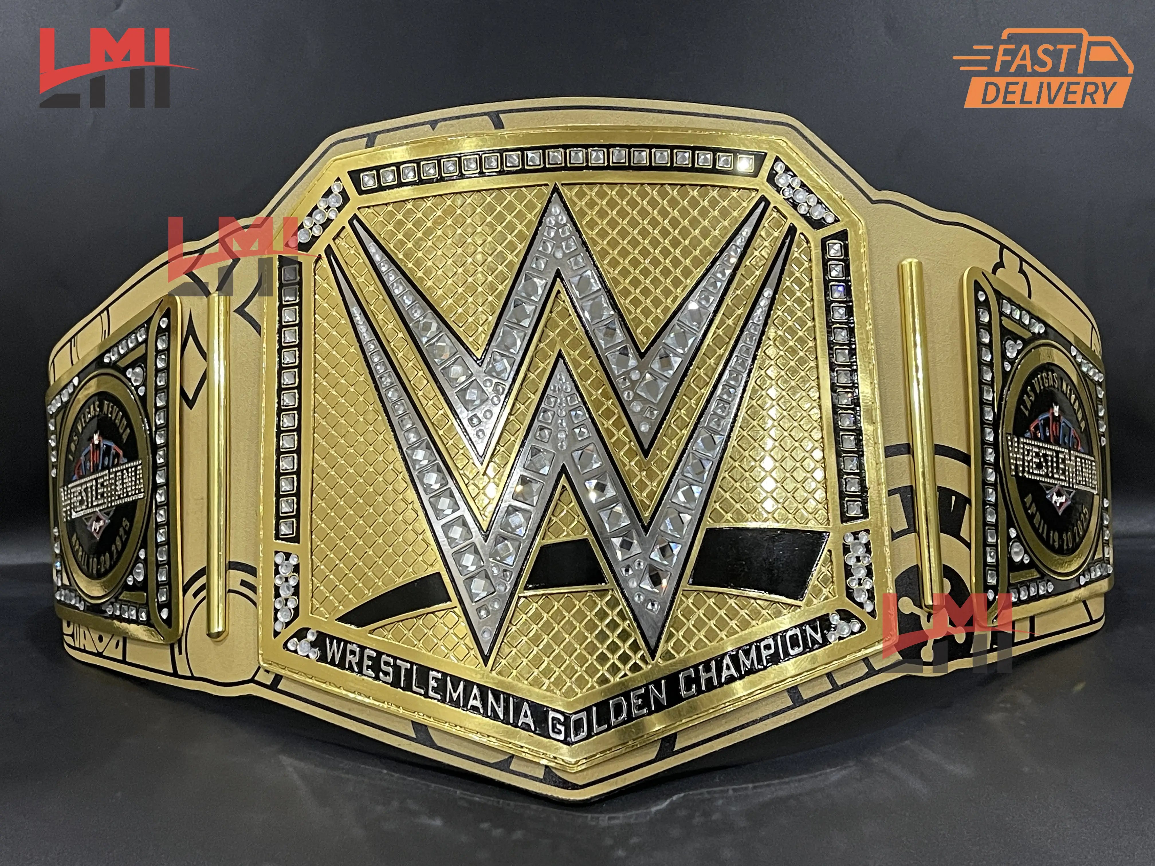 WrestleMania 41 Golden Championship Belt Las Vegas WWE Replica Title 2mm/6mm Diecast - LMI Championship Belts