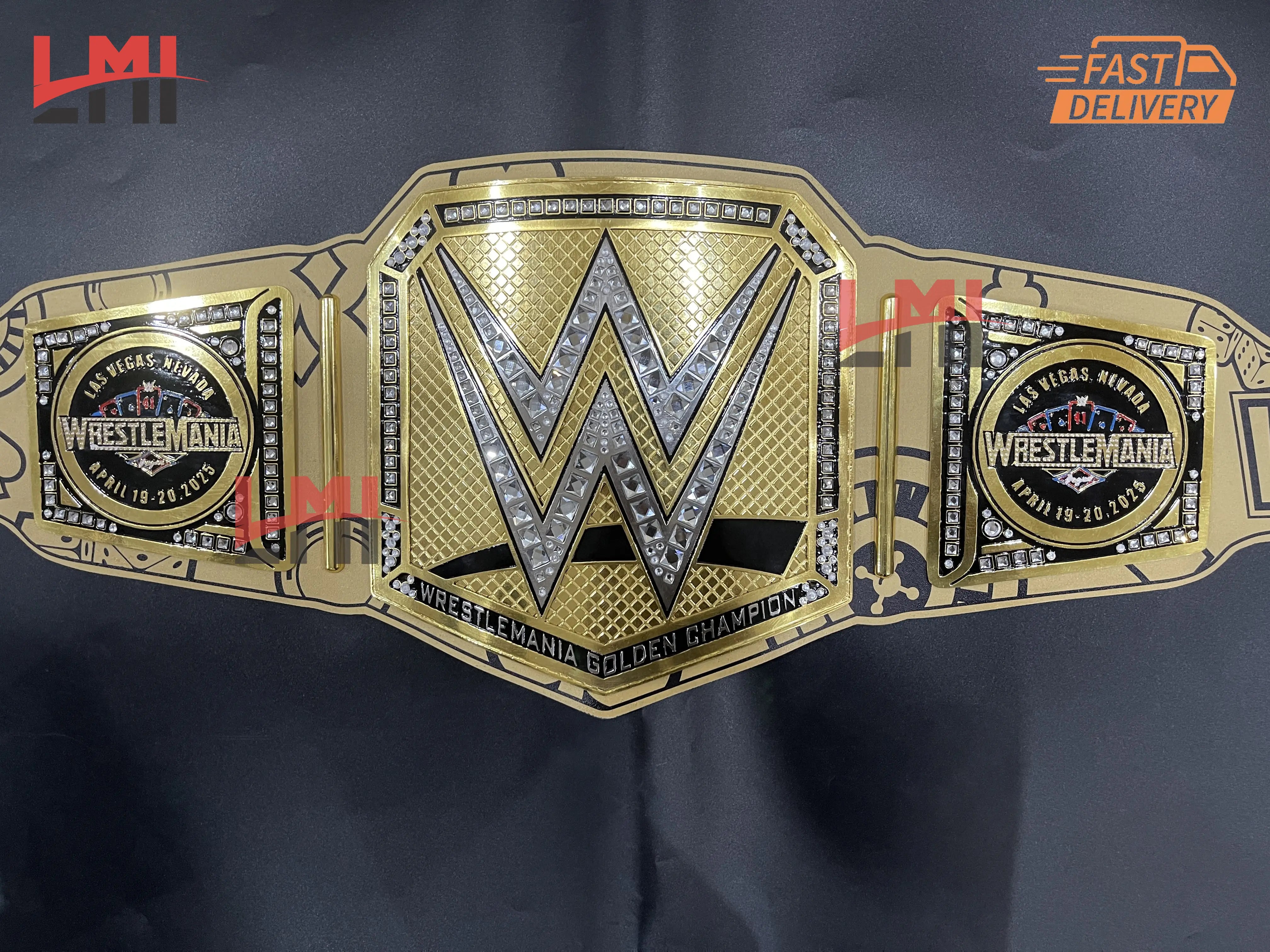 WrestleMania 41 Golden Championship Belt Las Vegas WWE Replica Title 2mm/6mm Diecast - LMI Championship Belts