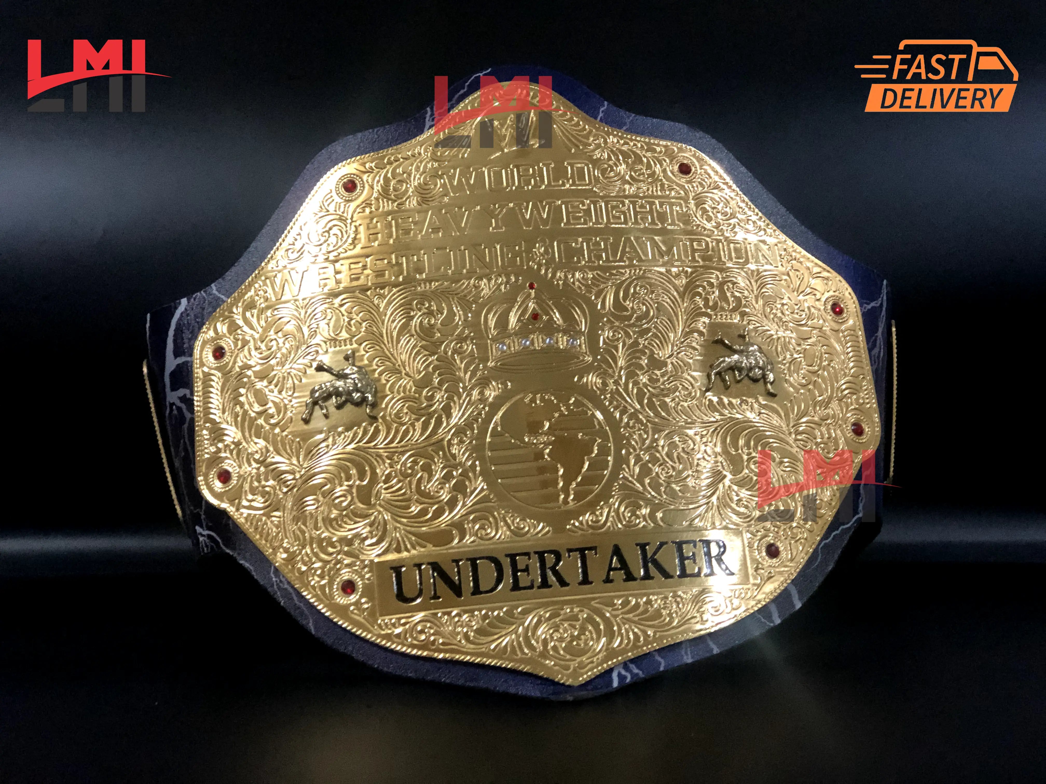 Custom Undertaker Big Gold World Heavyweight Championship Belt 2mm Brass - LMI Championship Belts