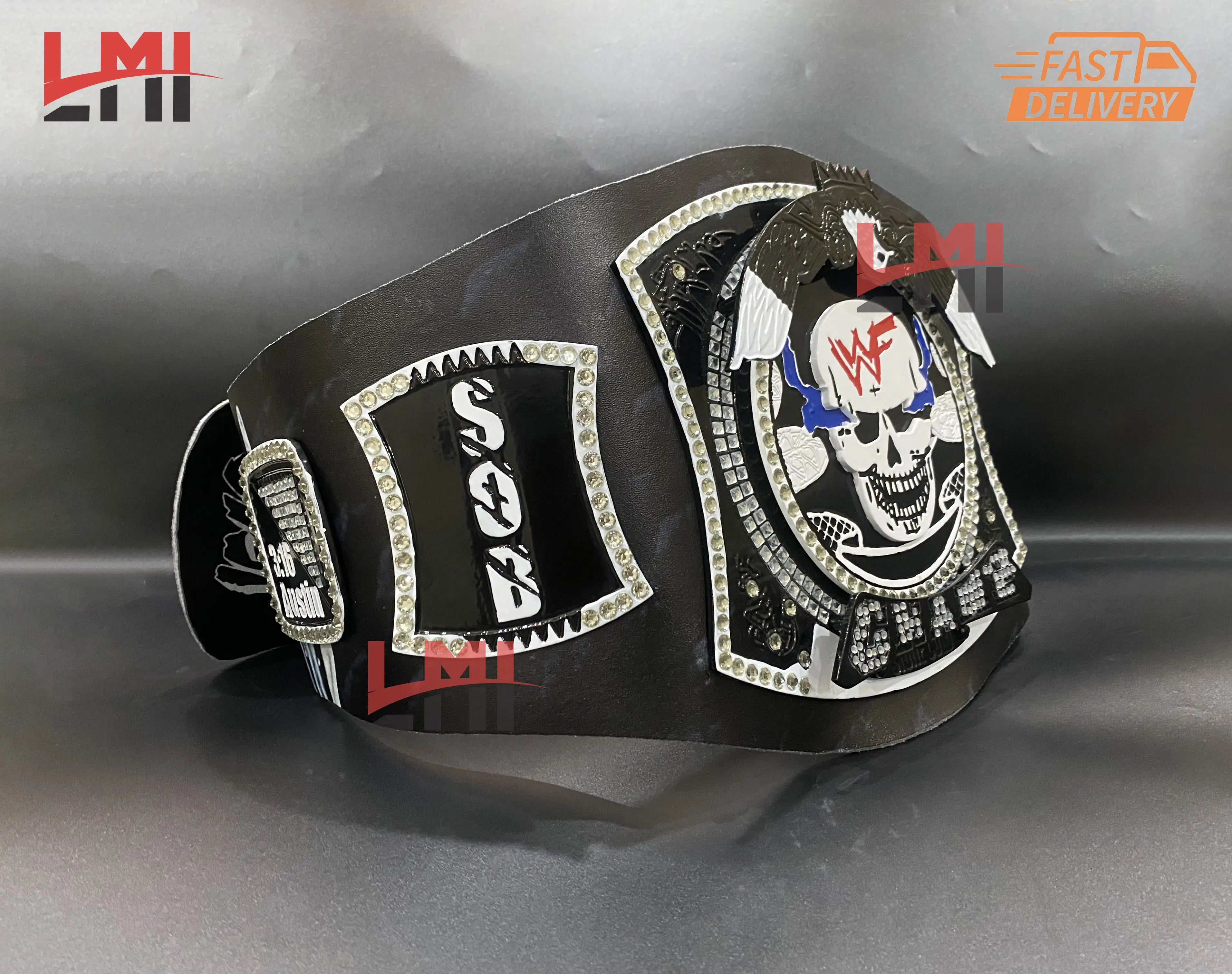 Custom Smoking Skull Spinner Replica Championship Belt Wrestling 2mm Brass - LMI Championship Belts