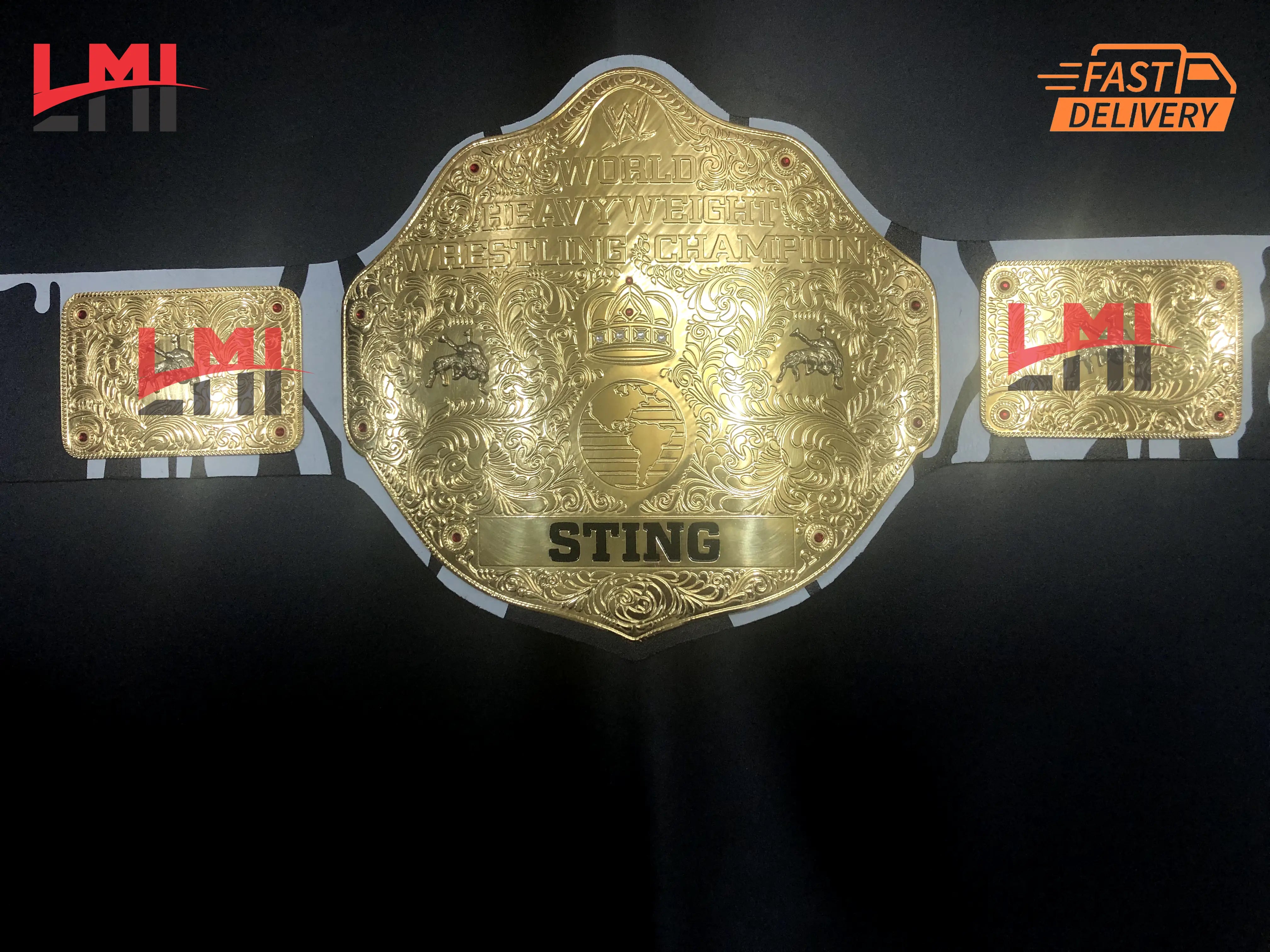 Custom Tribute to Sting Big Gold World Heavyweight Championship Belt 2mm Brass - LMI Championship Belts